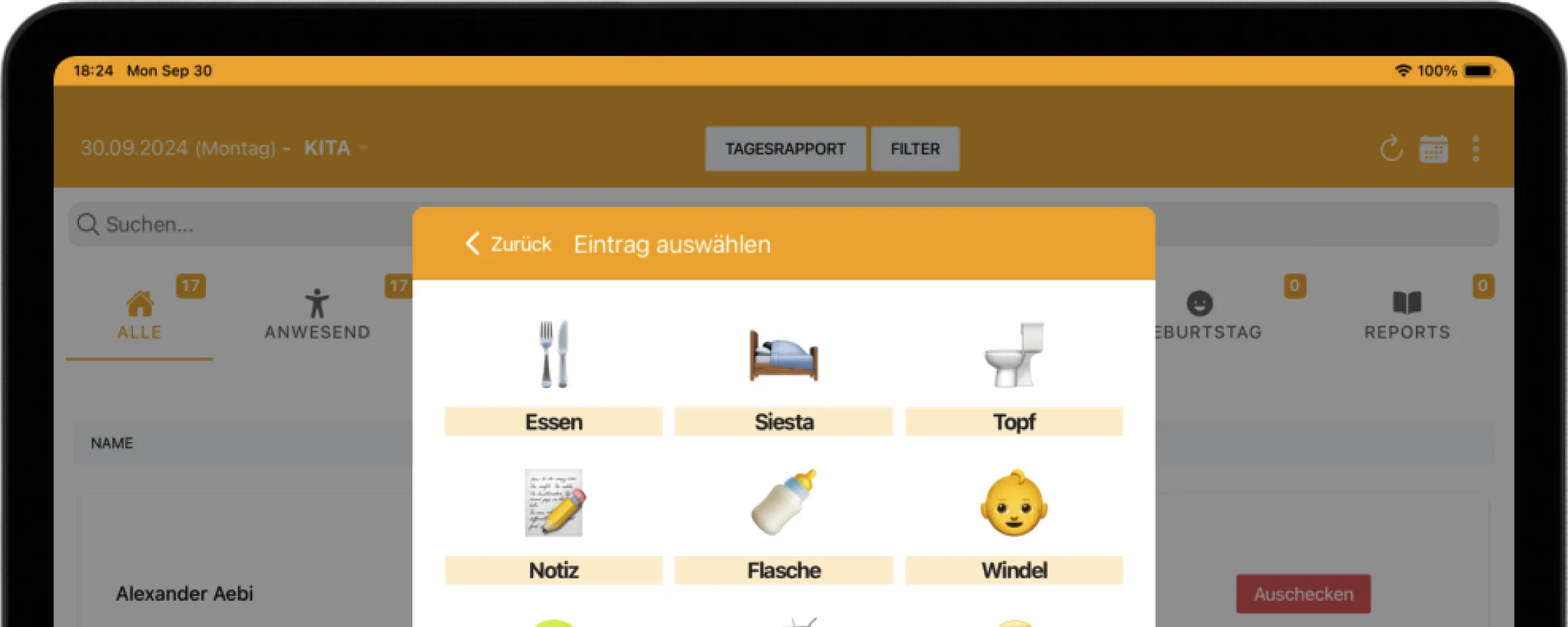 Mitarbeiter App screen mockup