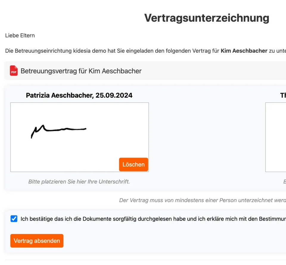 Vertragsverwaltung feature screen mockup