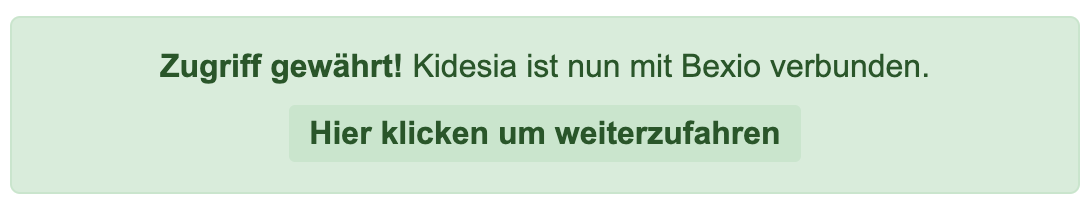 Bestätigung: Verbindung zwischen Kidesia und Bexio hergestellt